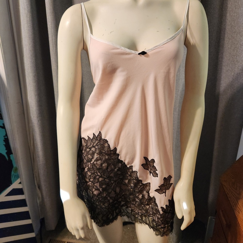 Vtg Carole Hochman New York Babydoll Lingerie Nightgown Baby Pink Black Lace S/M